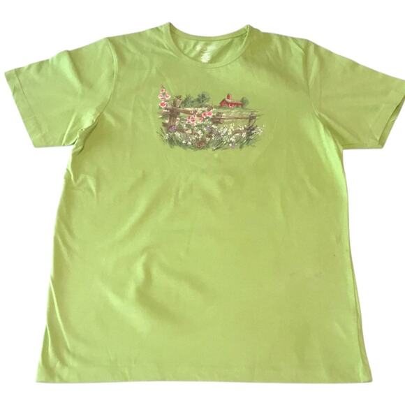 Northern Reflections Tee XS Green Barn Bunny Bird Blossoms - Picture 1 of 4